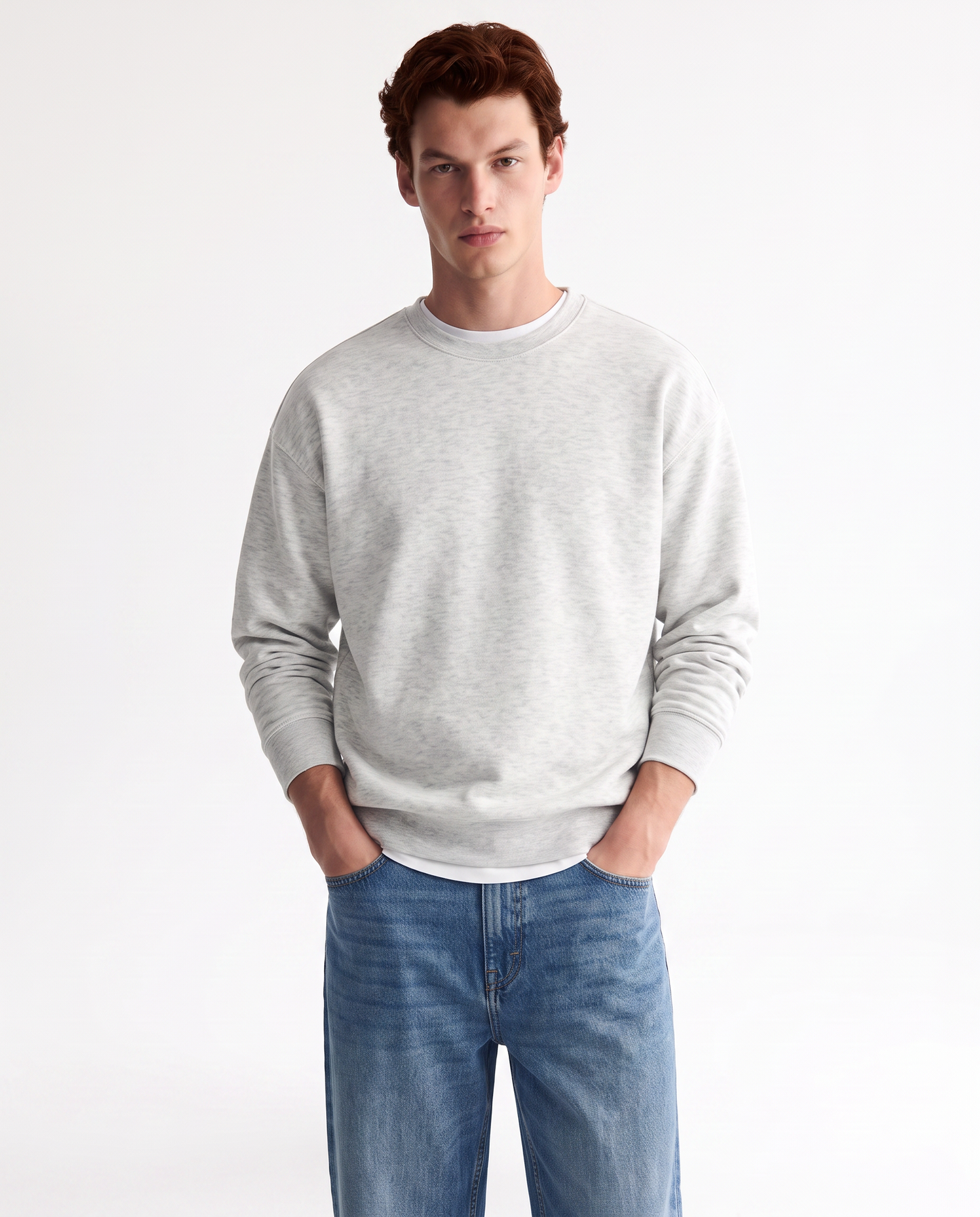Felpa girocollo relaxed fit in cotone - Grigio mel.