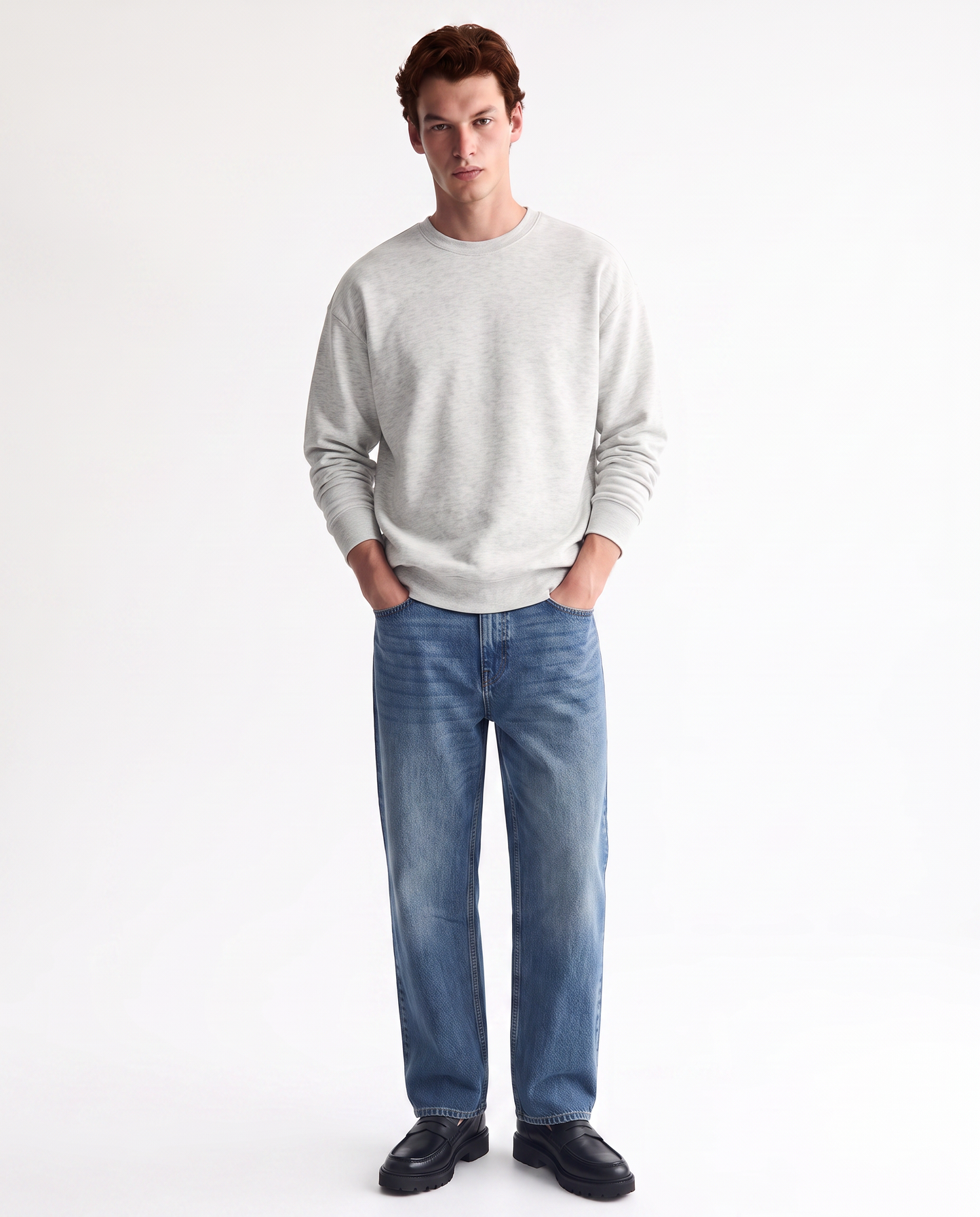 Felpa girocollo relaxed fit in cotone - Grigio mel.