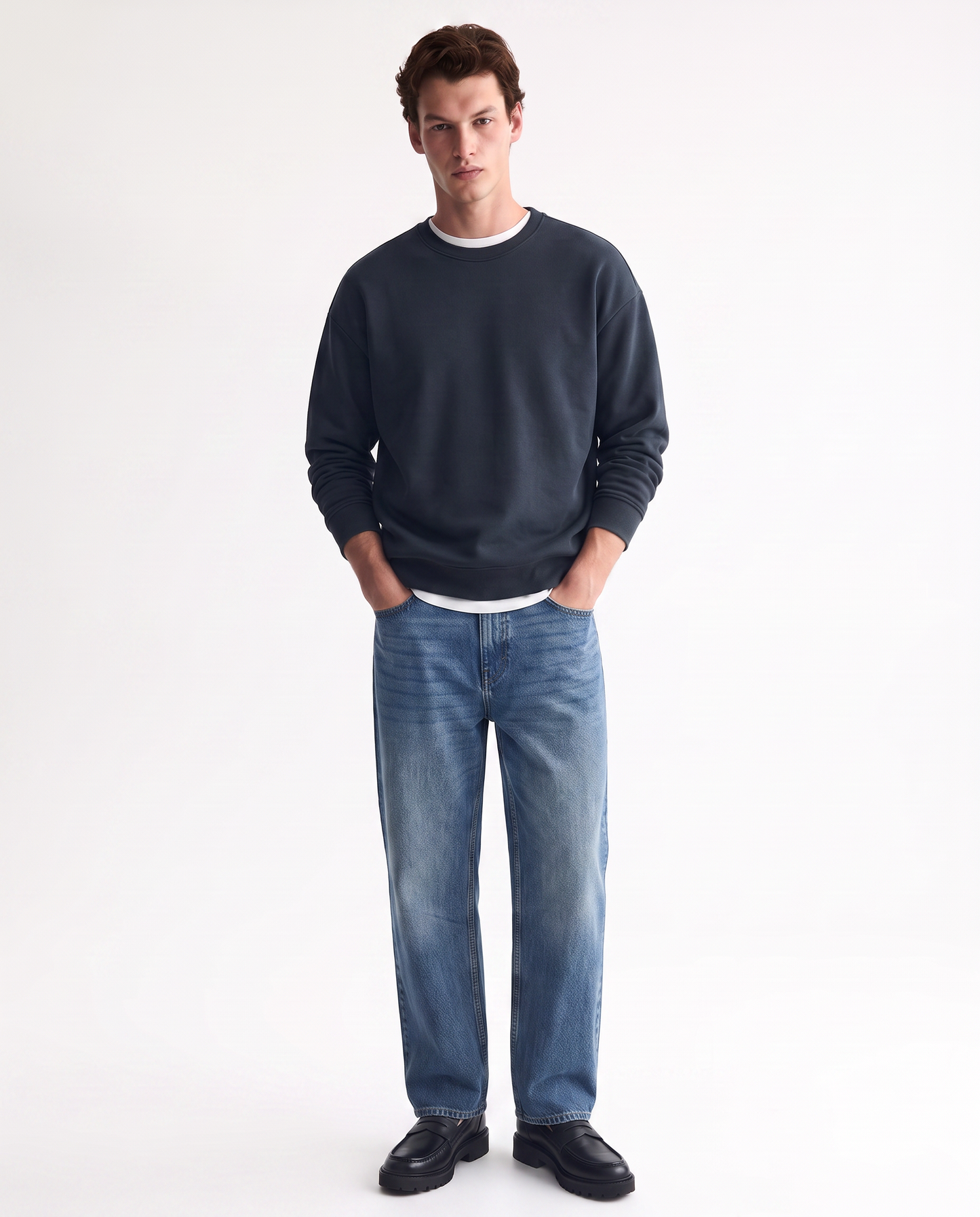 Felpa girocollo relaxed fit in cotone - Blu