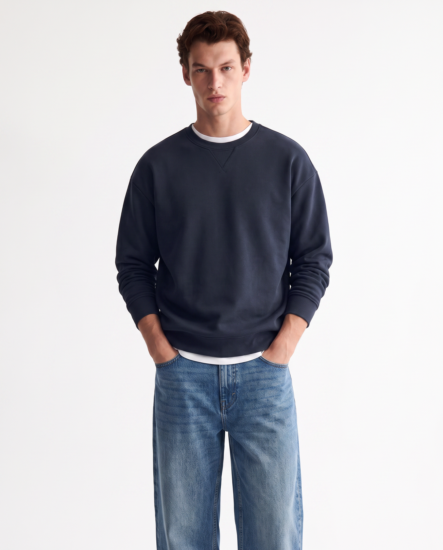 Felpa girocollo relaxed fit in cotone - Blu