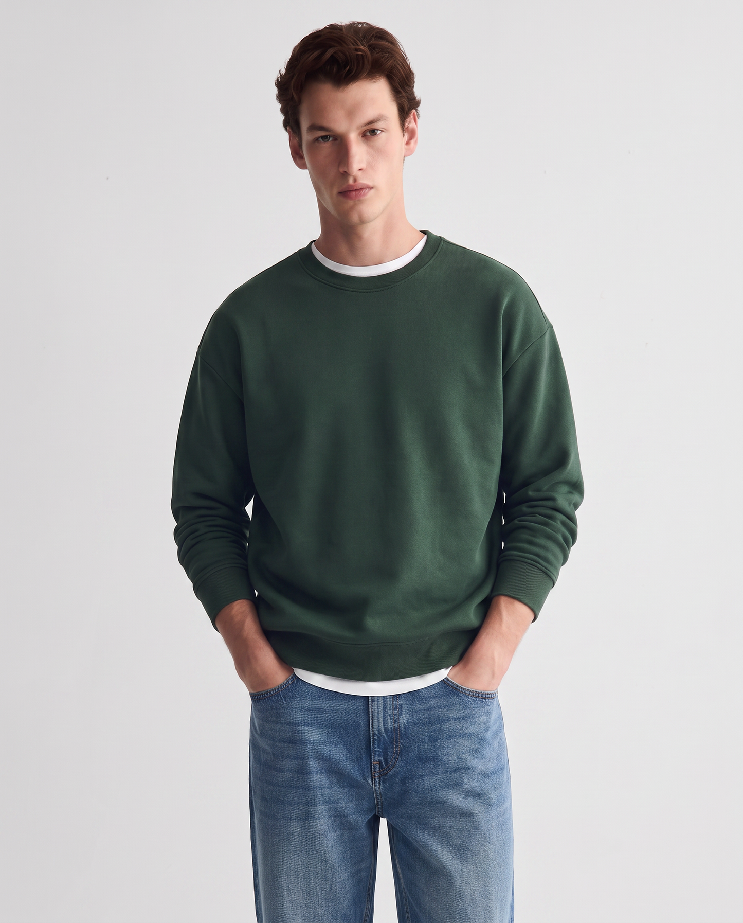 Felpa girocollo relaxed fit in cotone - Verde scuro