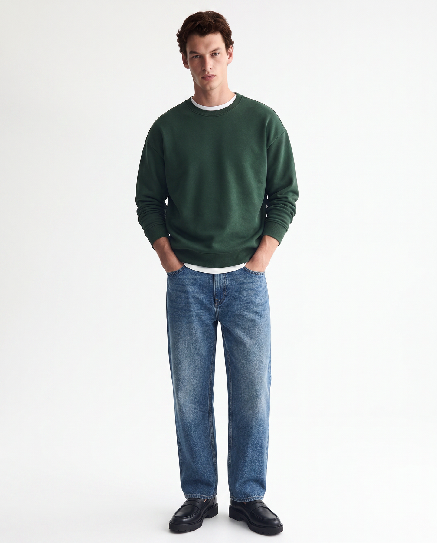 Felpa girocollo relaxed fit in cotone - Verde scuro