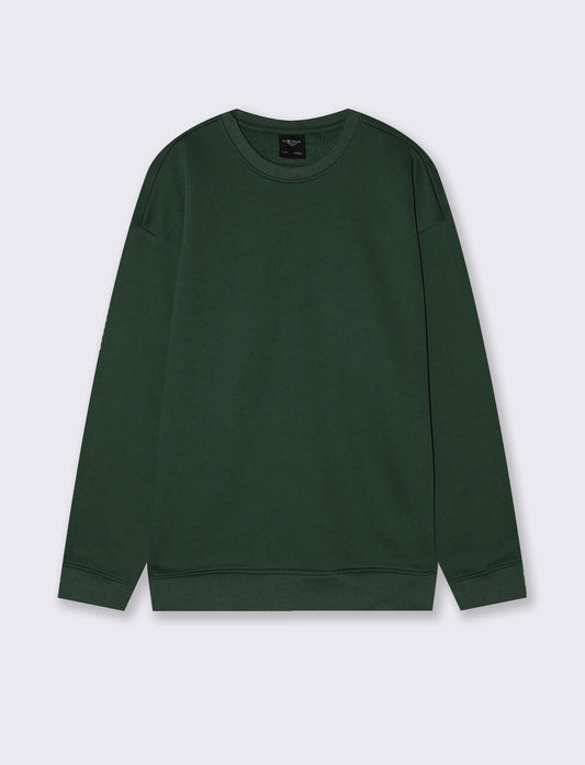 Felpa girocollo relaxed fit in cotone - Verde scuro