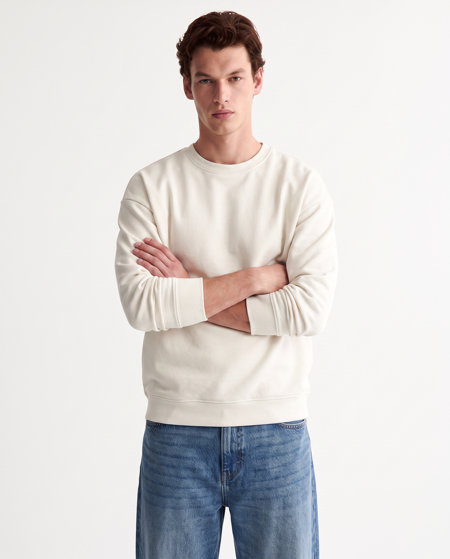 Felpa girocollo relaxed fit in cotone - Bianco