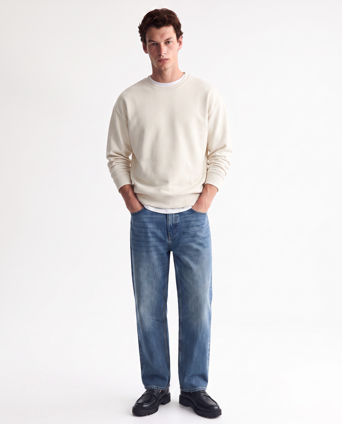 Felpa girocollo relaxed fit in cotone - Bianco