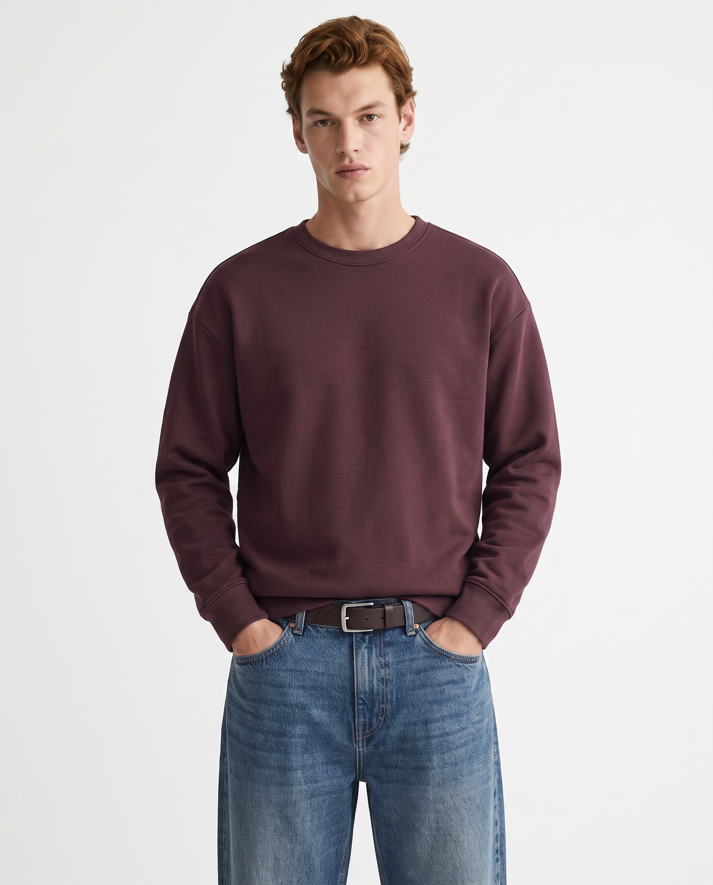 Felpa girocollo relaxed fit in cotone - Bordeaux