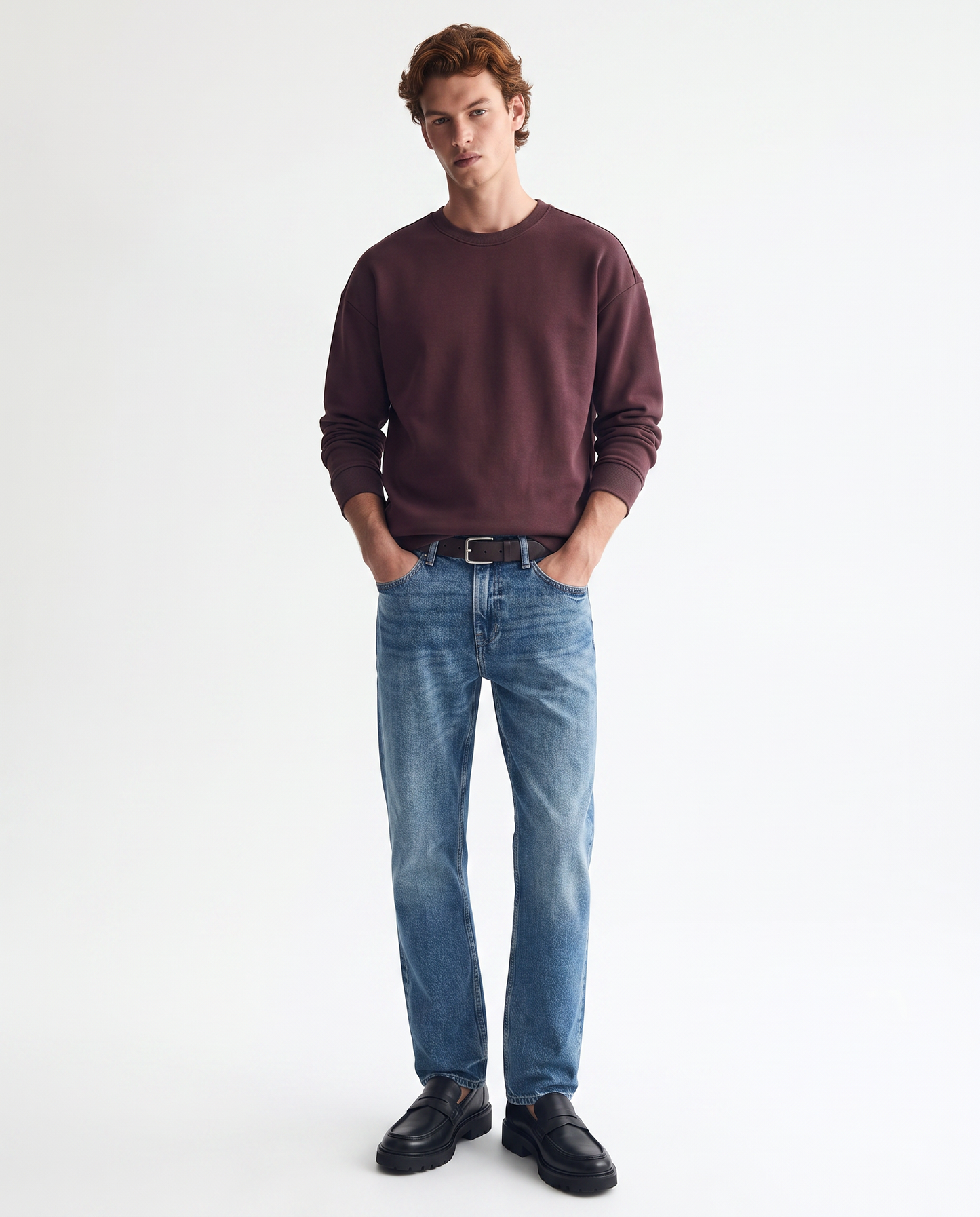 Felpa girocollo relaxed fit in cotone - Bordeaux