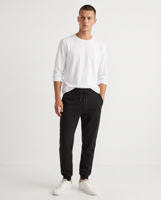 Pantaloni Jogger Basic in Felpa Garzata - Nero