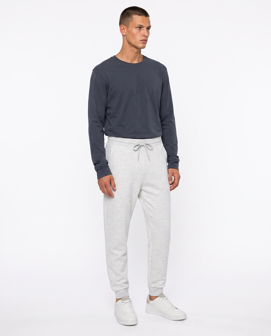 Pantaloni Jogger Basic in Felpa Garzata - Grigio mel.