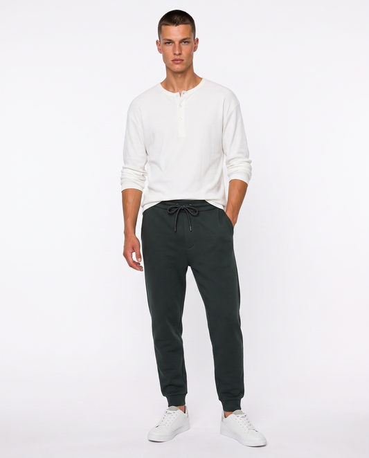 Pantaloni Jogger Basic in Felpa Garzata - Verde scuro