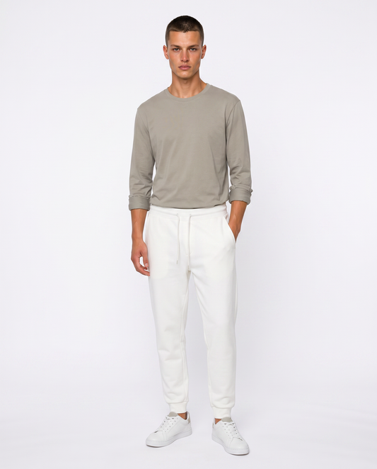 Pantaloni Jogger Basic in Felpa Garzata - Bianco