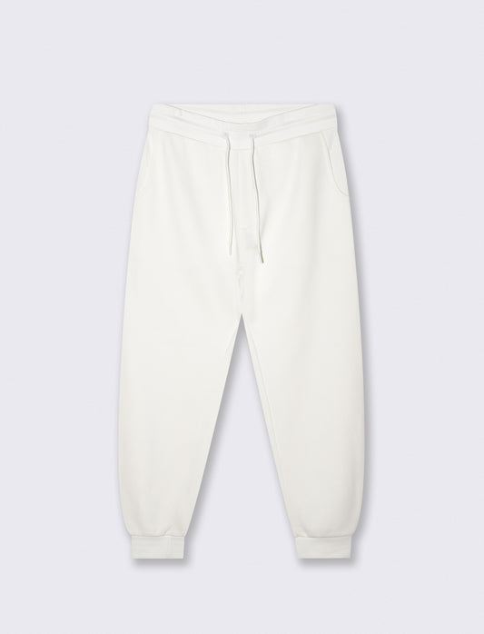 Pantaloni Jogger Basic in Felpa Garzata - Bianco
