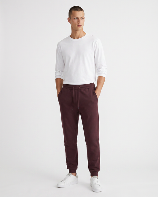 Pantaloni Jogger Basic in Felpa Garzata - Bordeaux