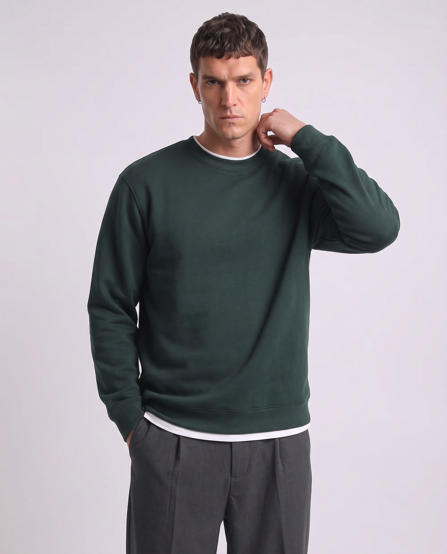 Felpa girocollo con contrasti eleganti - Verde scuro