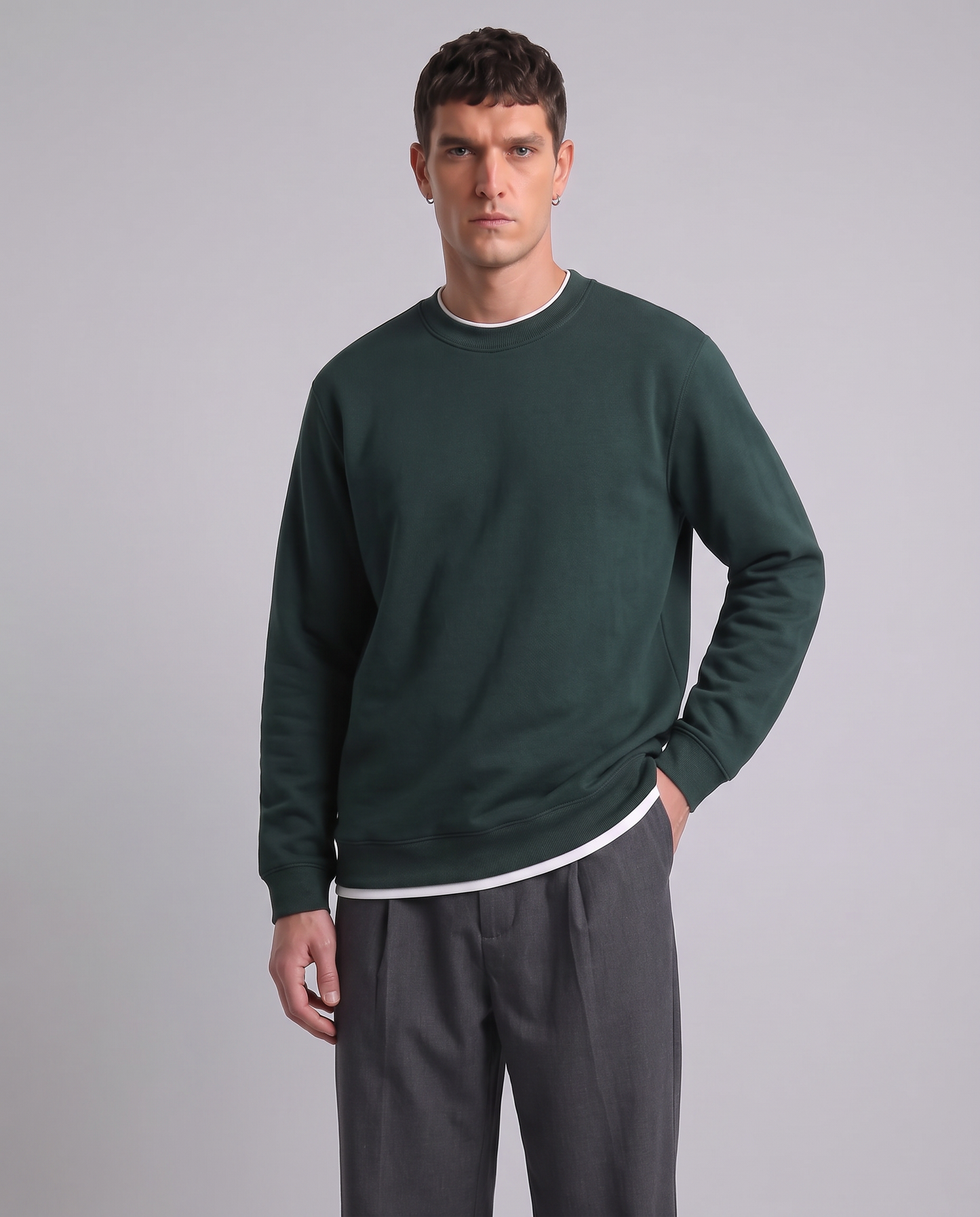 Felpa girocollo con contrasti eleganti - Verde scuro