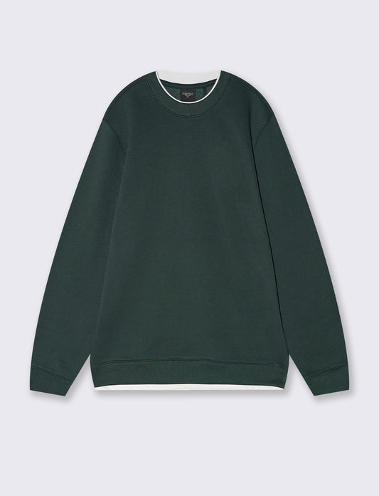 Felpa girocollo con contrasti eleganti - Verde scuro