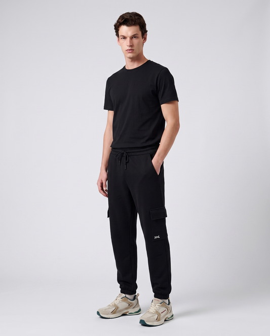 Pantaloni in felpa con tasconi laterali - Nero