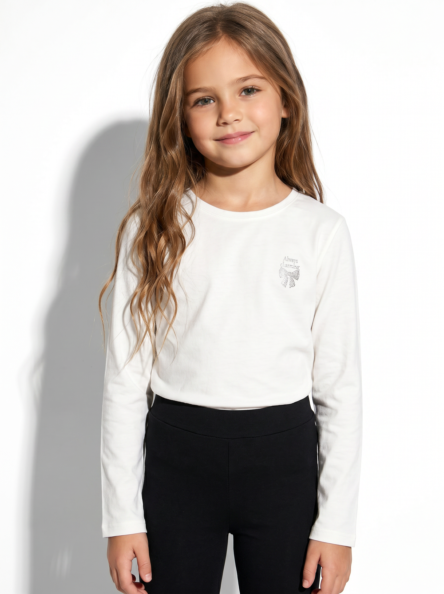 T-shirt maniche lunghe bambina in cotone - Bianco latte