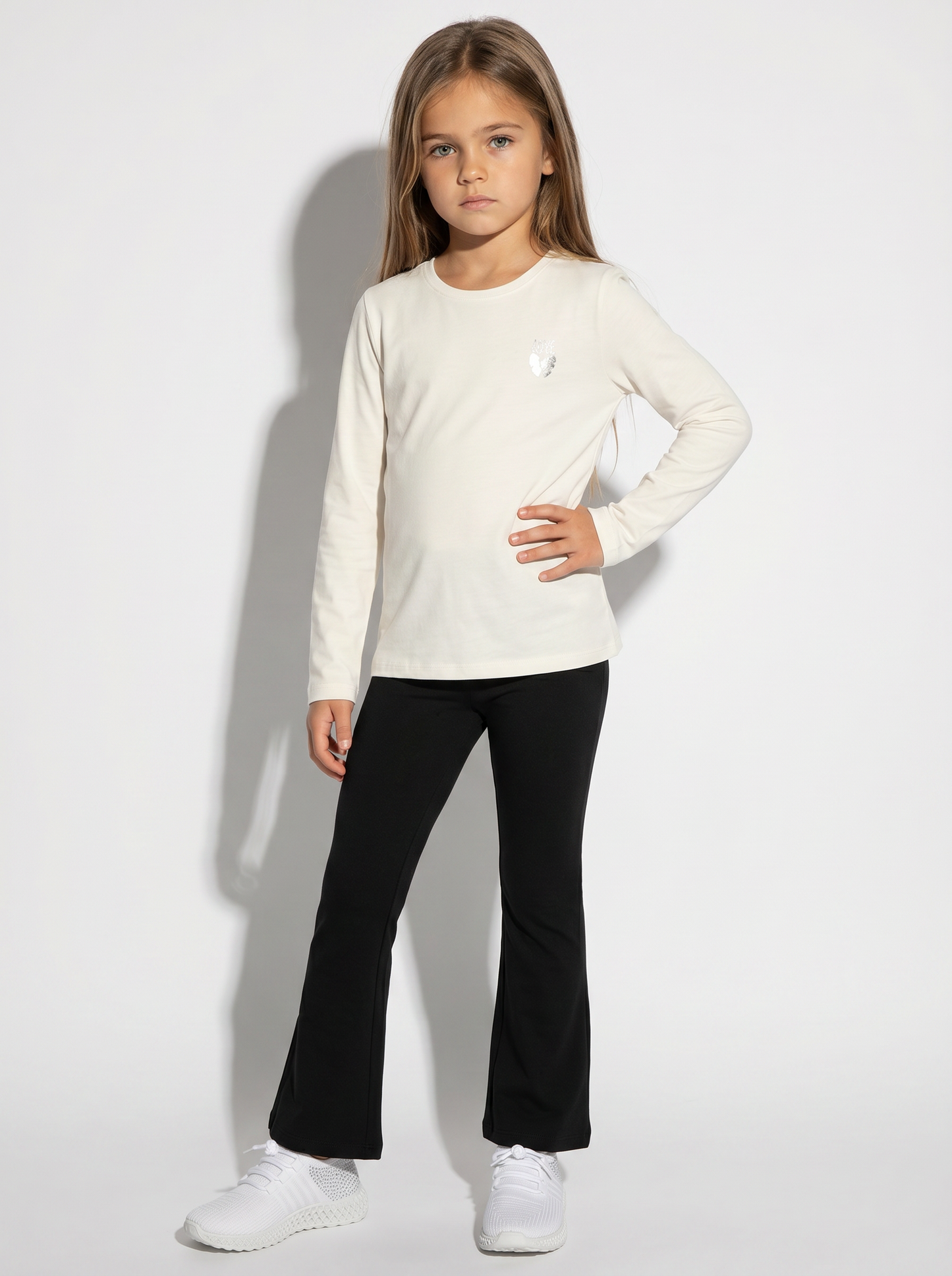 T-shirt maniche lunghe bambina in cotone - Bianco latte