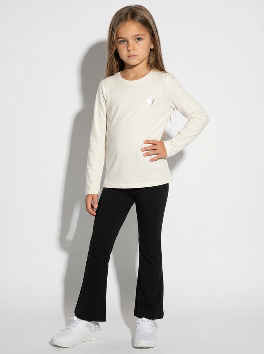 T-shirt maniche lunghe bambina in cotone - Bianco latte