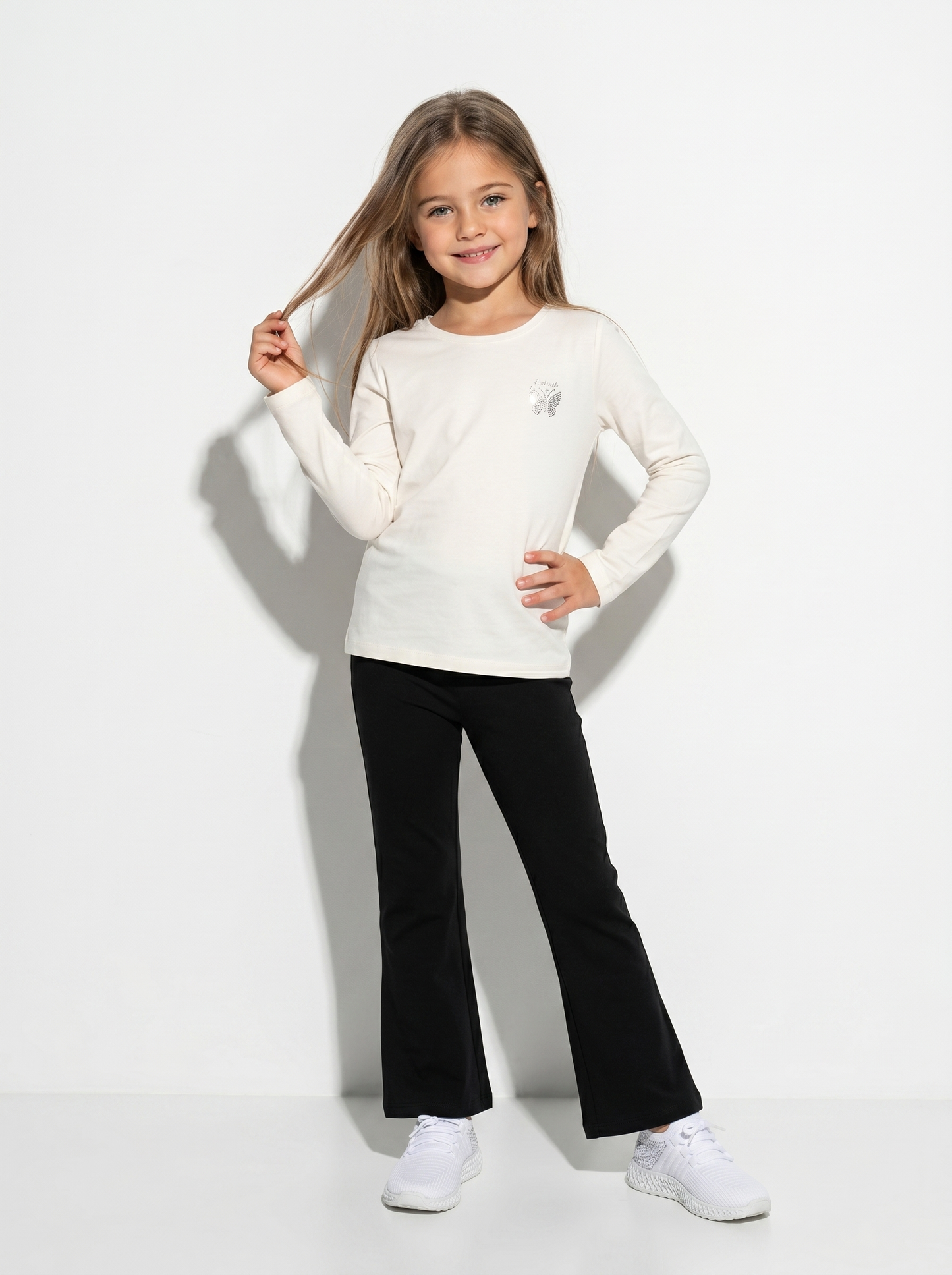 T-shirt maniche lunghe bambina in cotone - Bianco latte