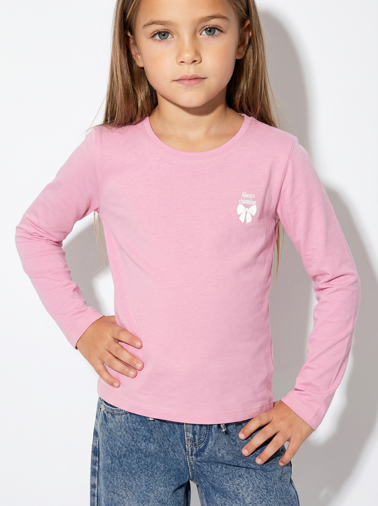 T-shirt maniche lunghe bambina in cotone - Rosa