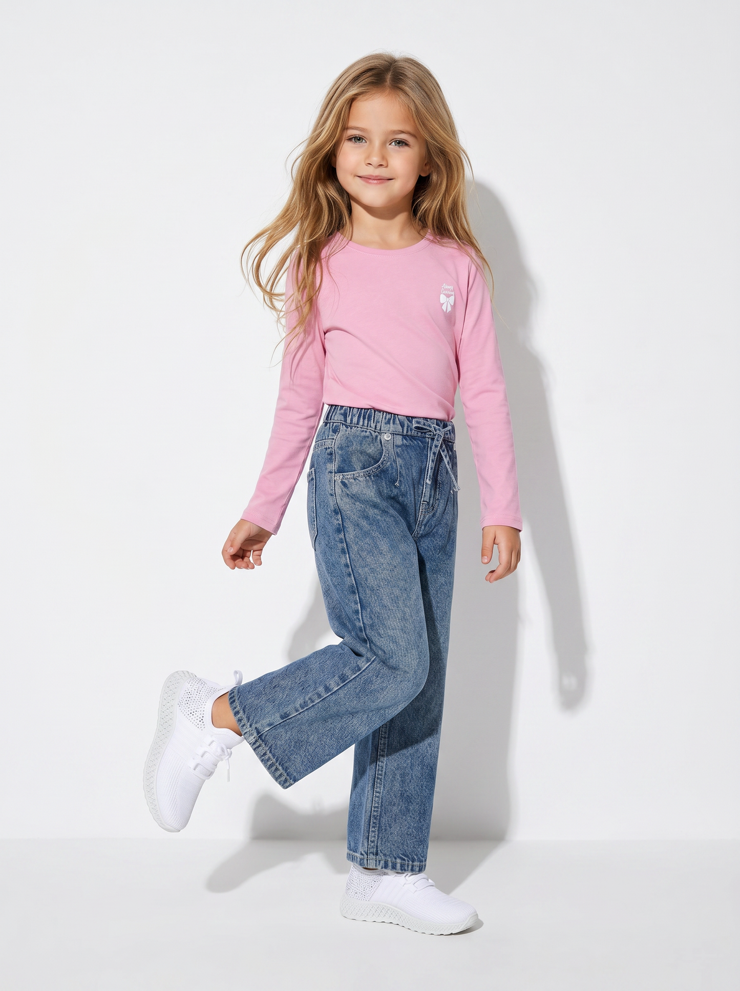 T-shirt maniche lunghe bambina in cotone - Rosa