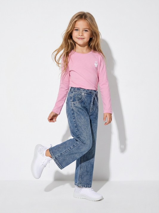 T-shirt maniche lunghe bambina in cotone - Rosa