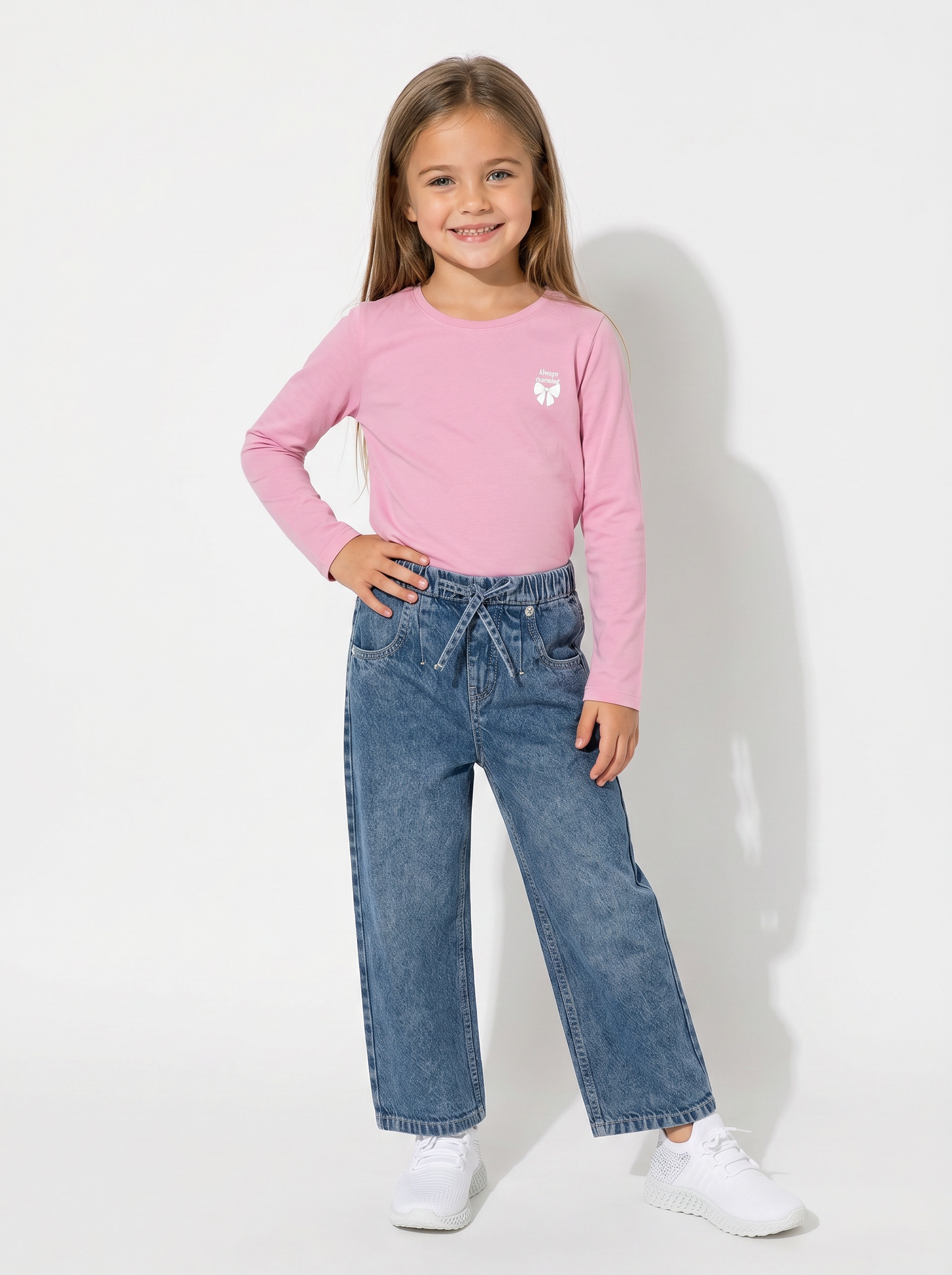 T-shirt maniche lunghe bambina in cotone - Rosa