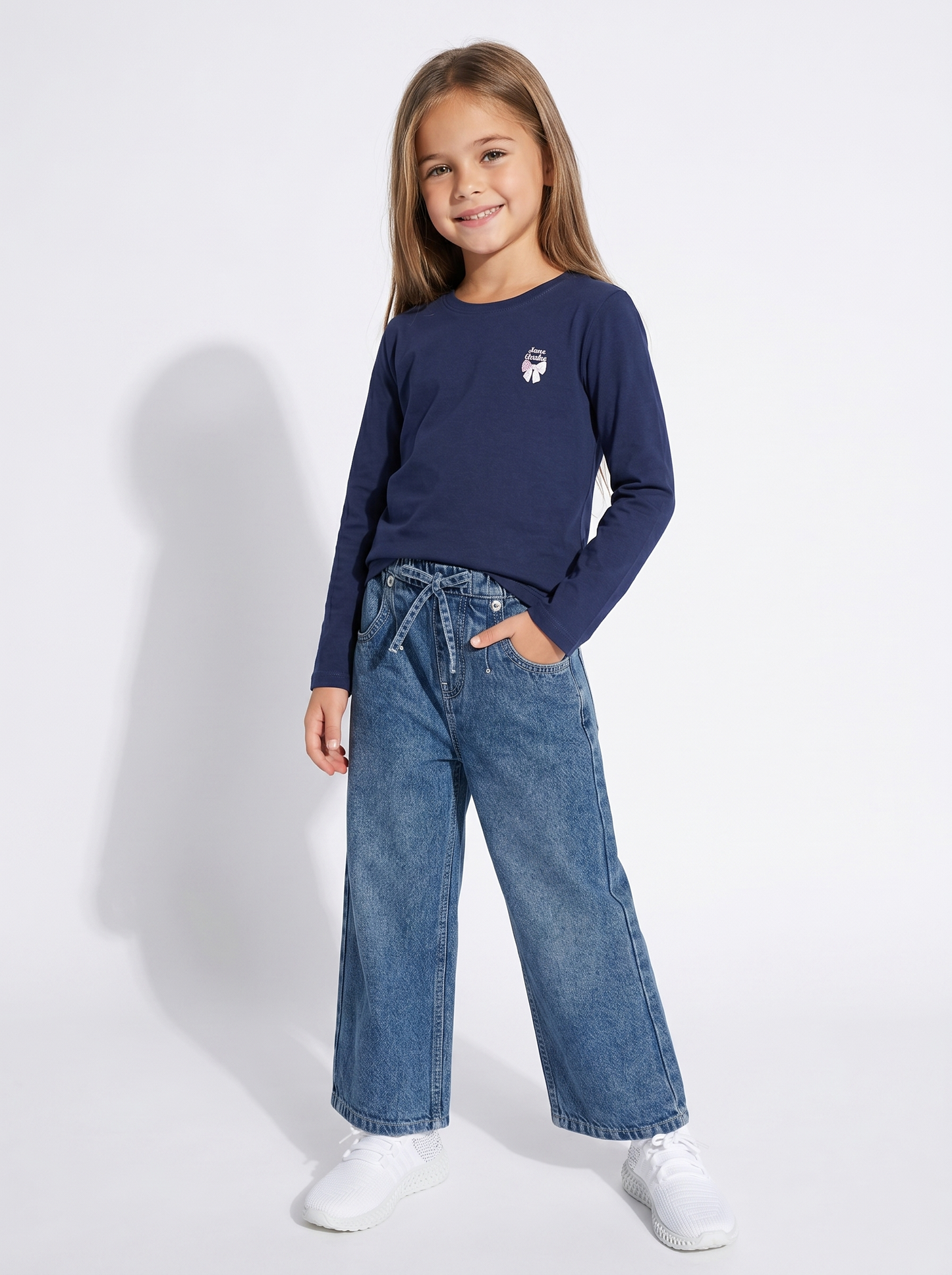 T-shirt maniche lunghe bambina in cotone - Blu