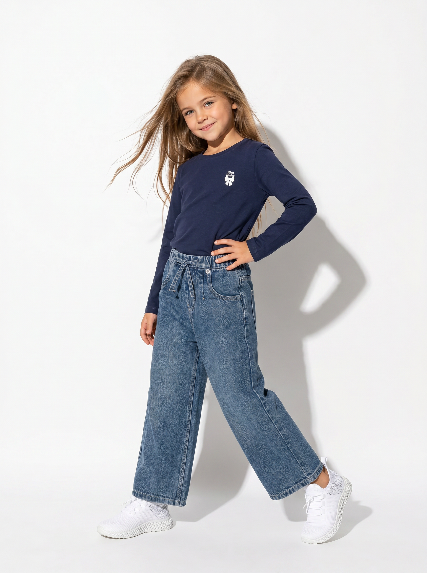 T-shirt maniche lunghe bambina in cotone - Blu