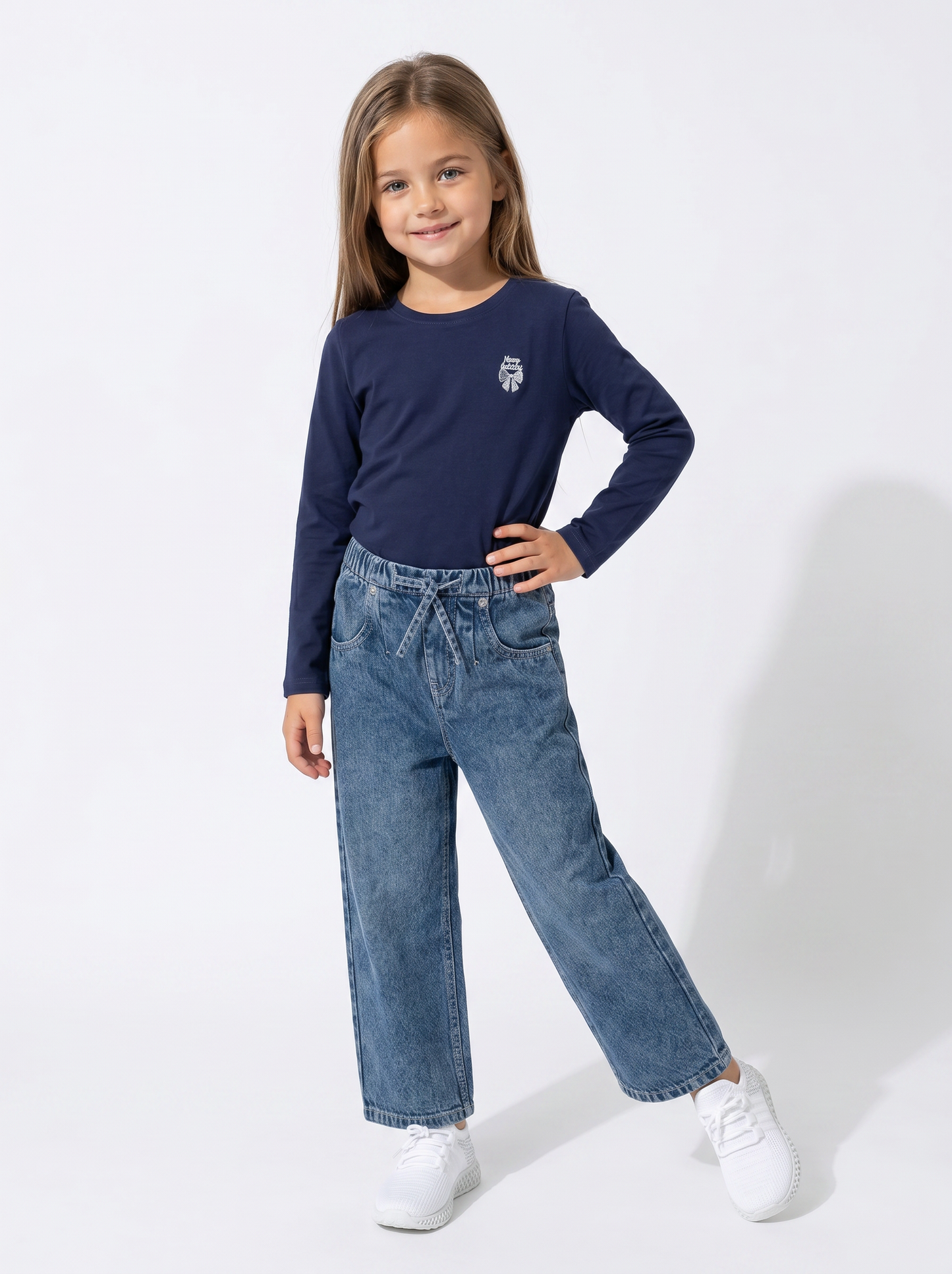 T-shirt maniche lunghe bambina in cotone - Blu