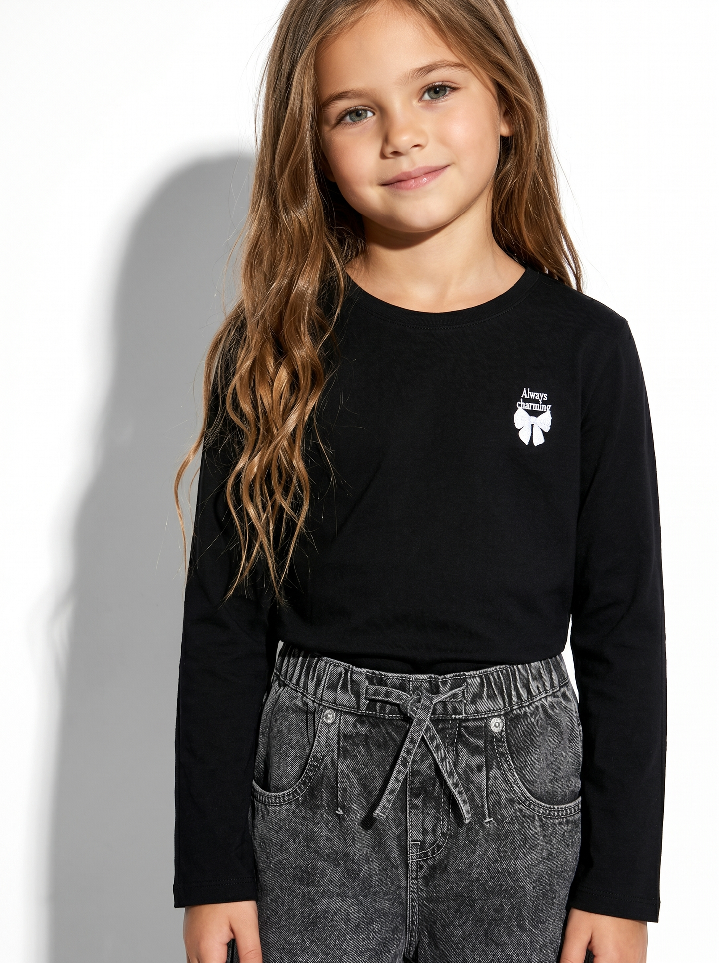 T-shirt maniche lunghe bambina in cotone - Nero