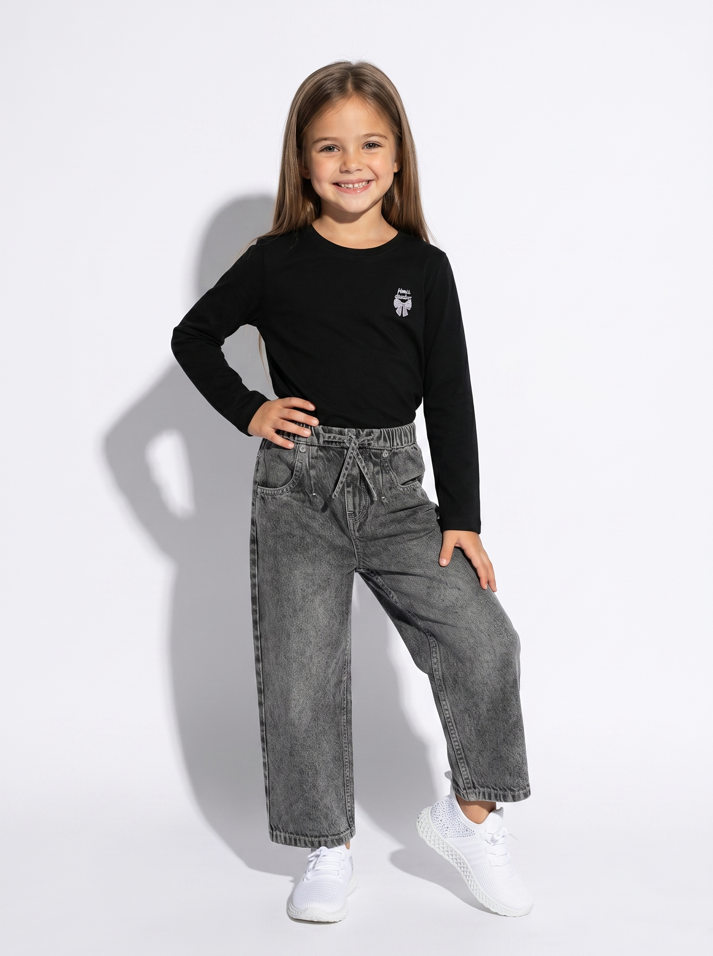 T-shirt maniche lunghe bambina in cotone - Nero