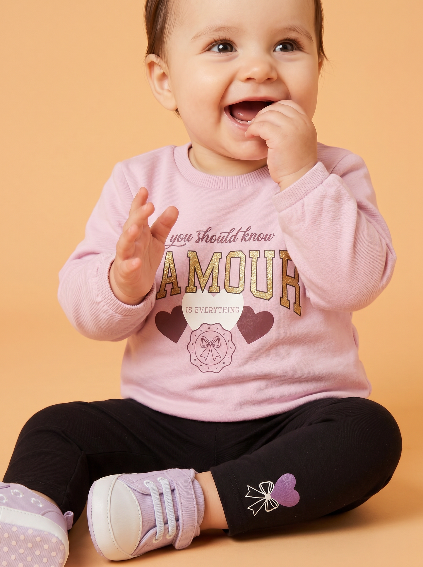 Completo maglia e leggins in jersey cotone - Rosa polvere