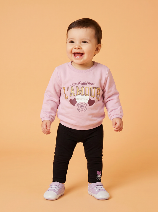 Completo maglia e leggins in jersey cotone - Rosa polvere