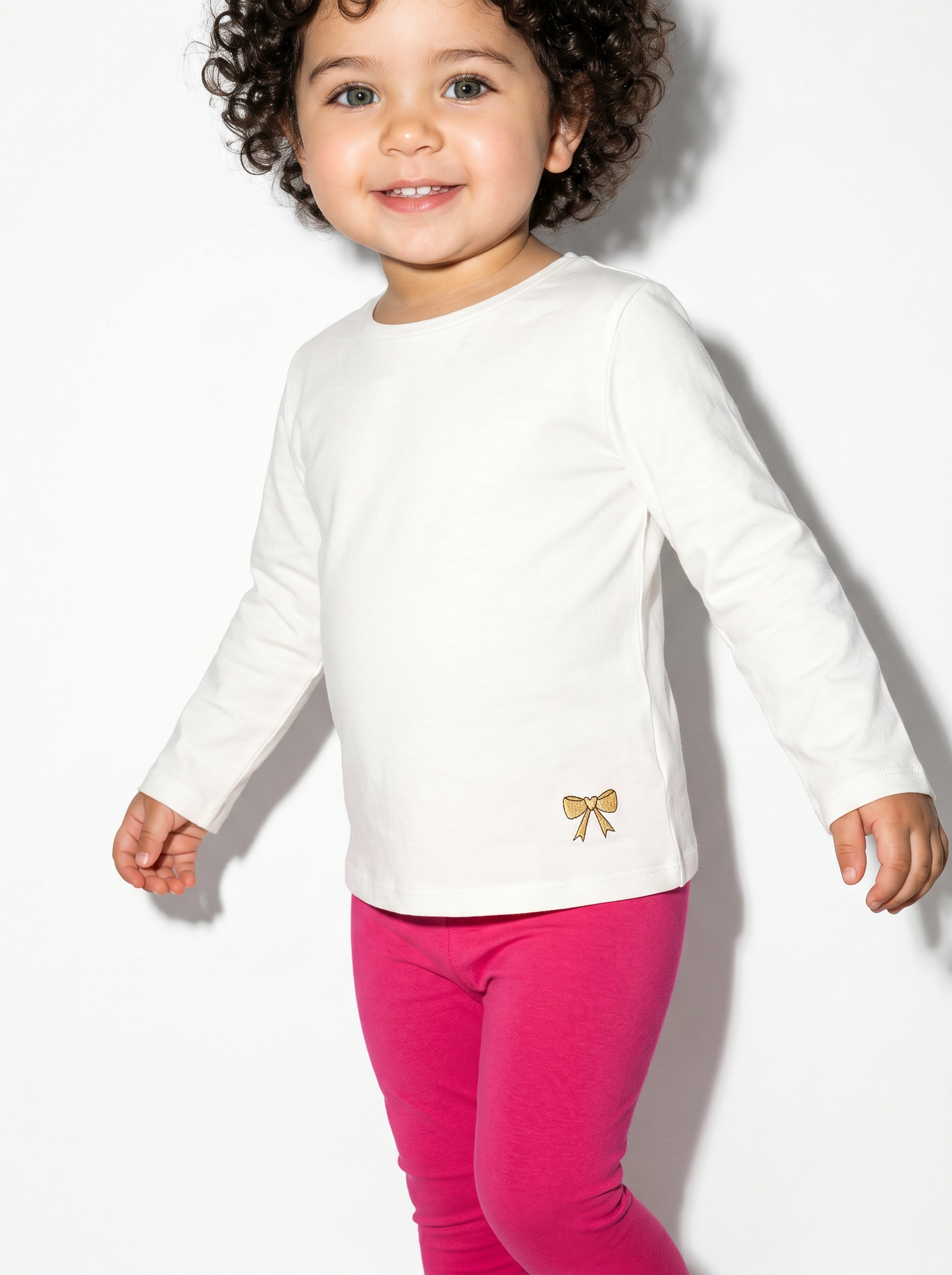 T-shirt basic a maniche lunghe con stampa - Bianco latte