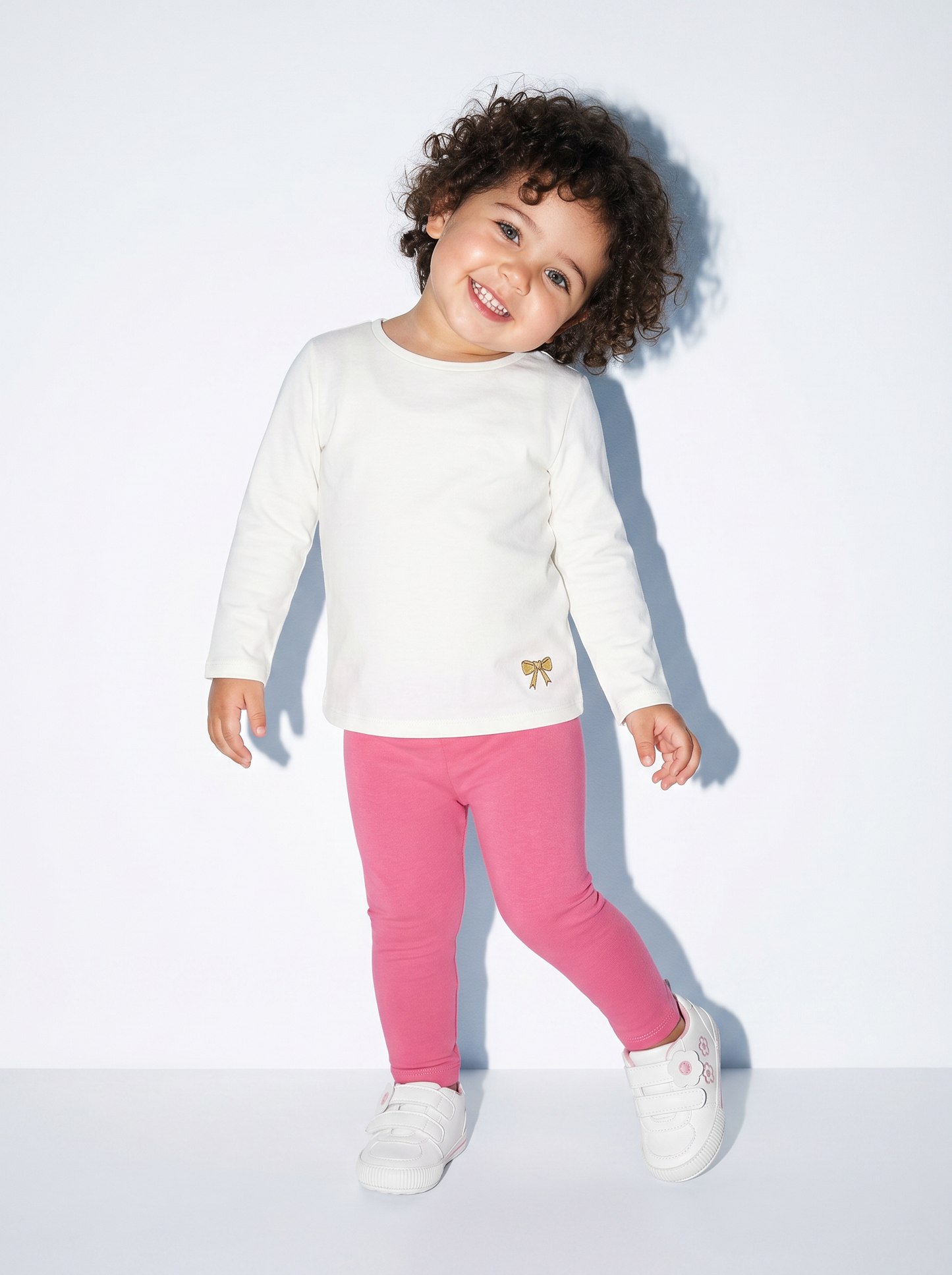 T-shirt basic a maniche lunghe con stampa - Bianco latte