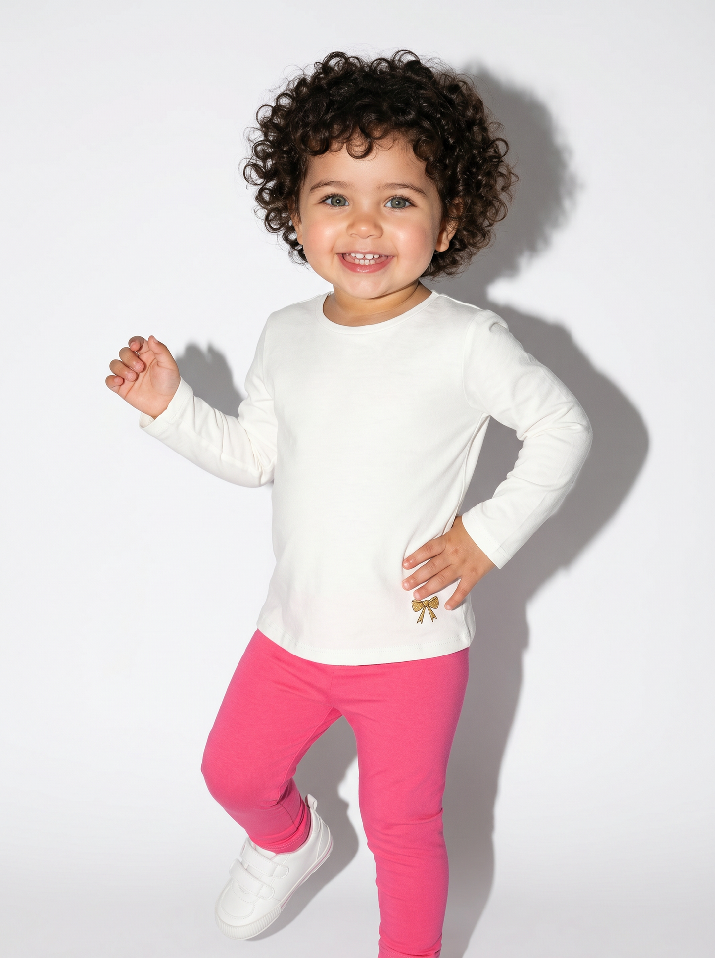 T-shirt basic a maniche lunghe con stampa - Bianco latte