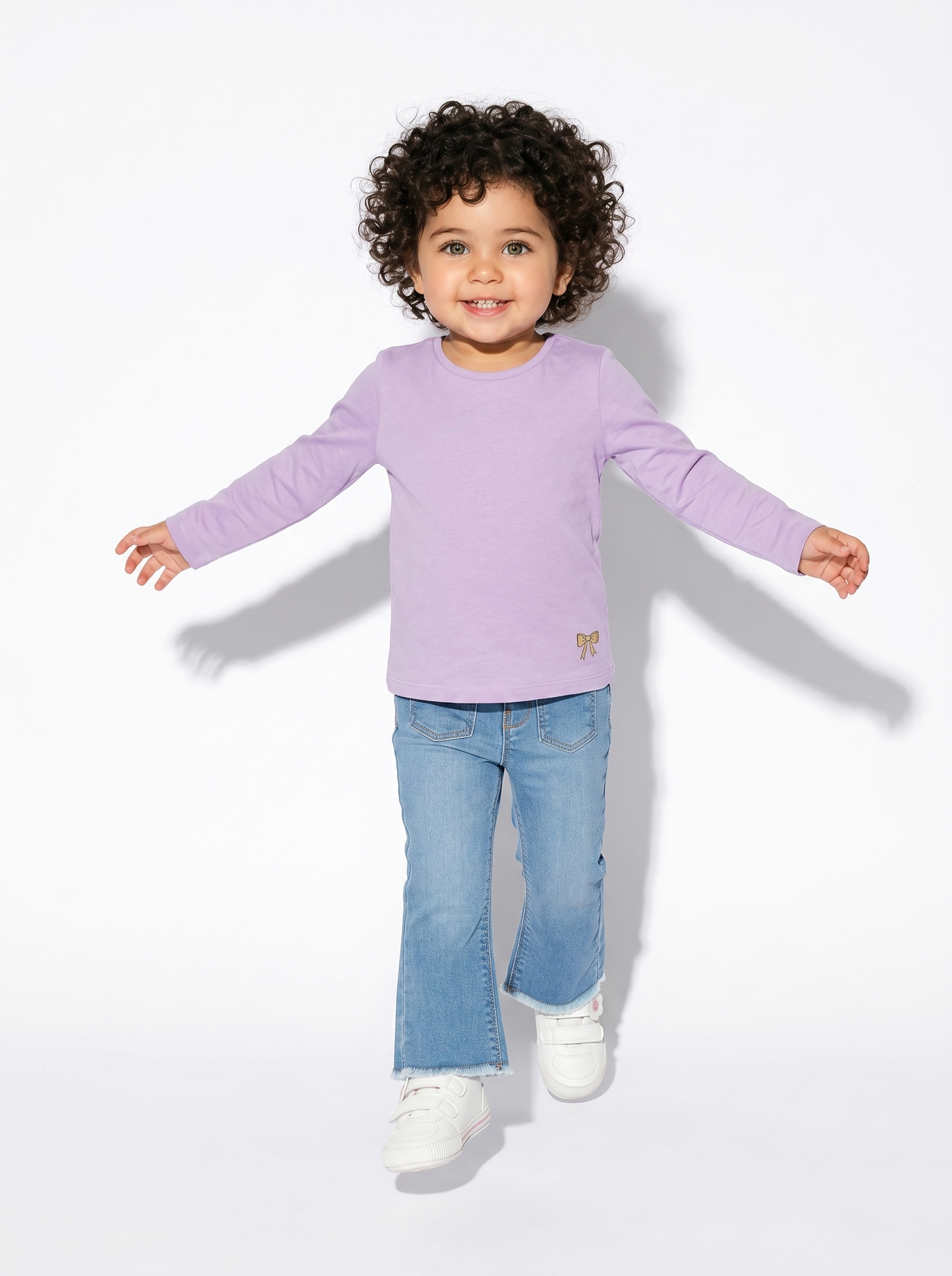 T-shirt basic a maniche lunghe con stampa - Lilla