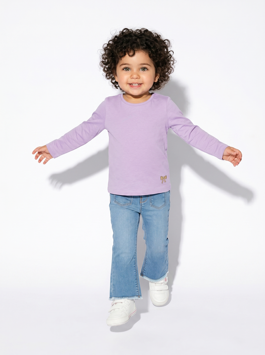 T-shirt basic a maniche lunghe con stampa - Lilla