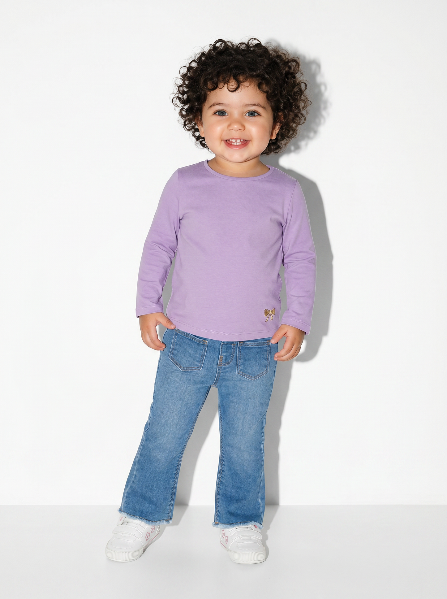 T-shirt basic a maniche lunghe con stampa - Lilla