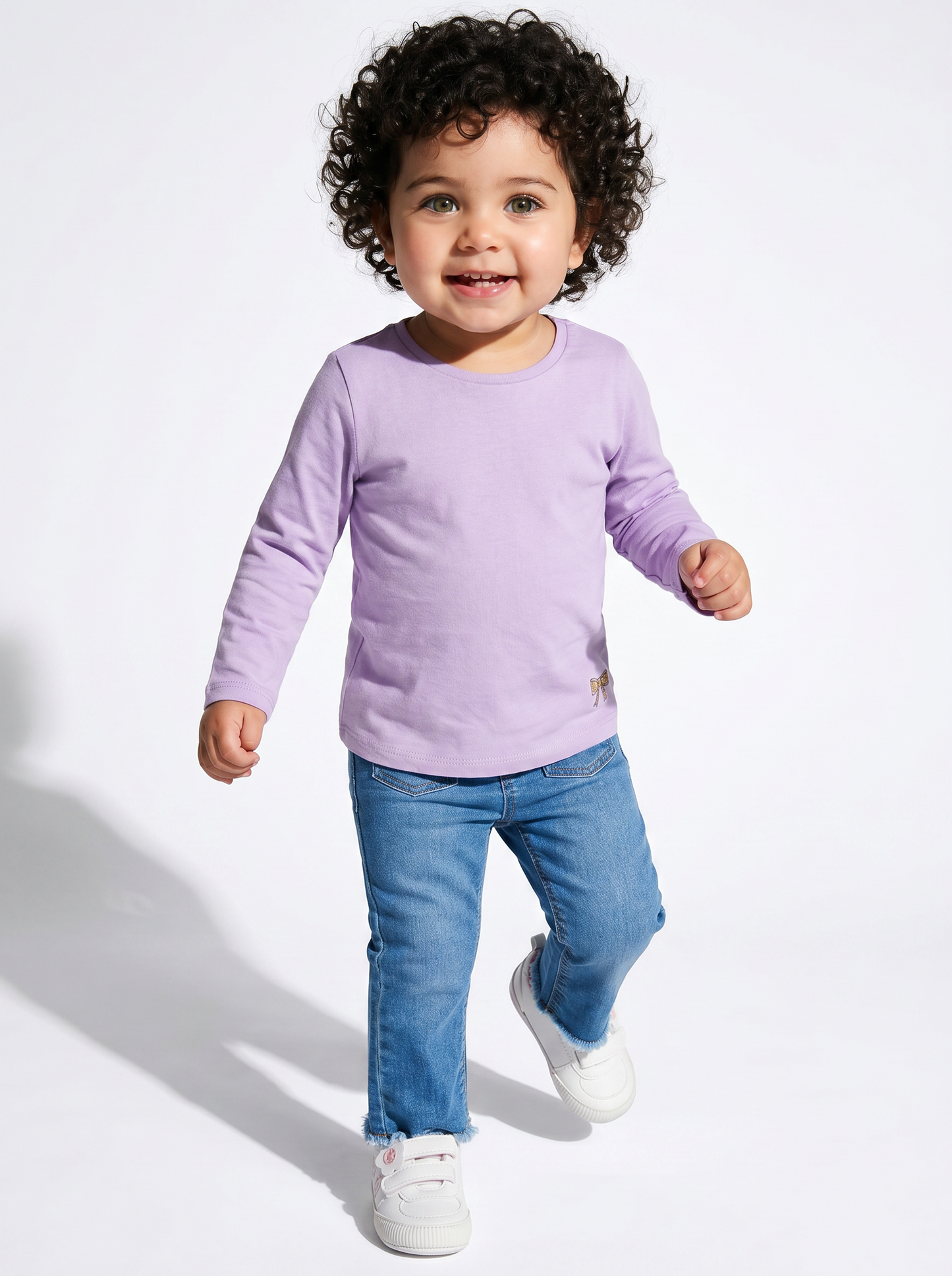 T-shirt basic a maniche lunghe con stampa - Lilla