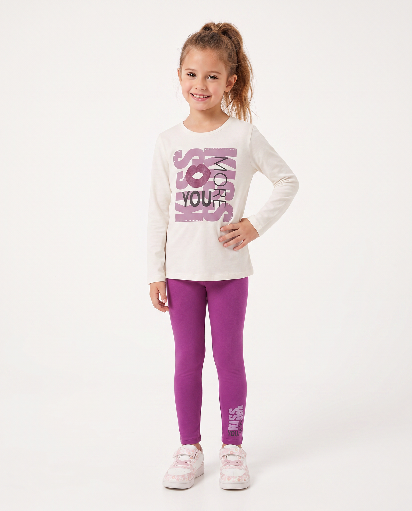 Set due pezzi bambina: T-shirt e leggings - Bianco latte