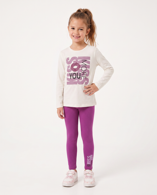 Set due pezzi bambina: T-shirt e leggings - Bianco latte