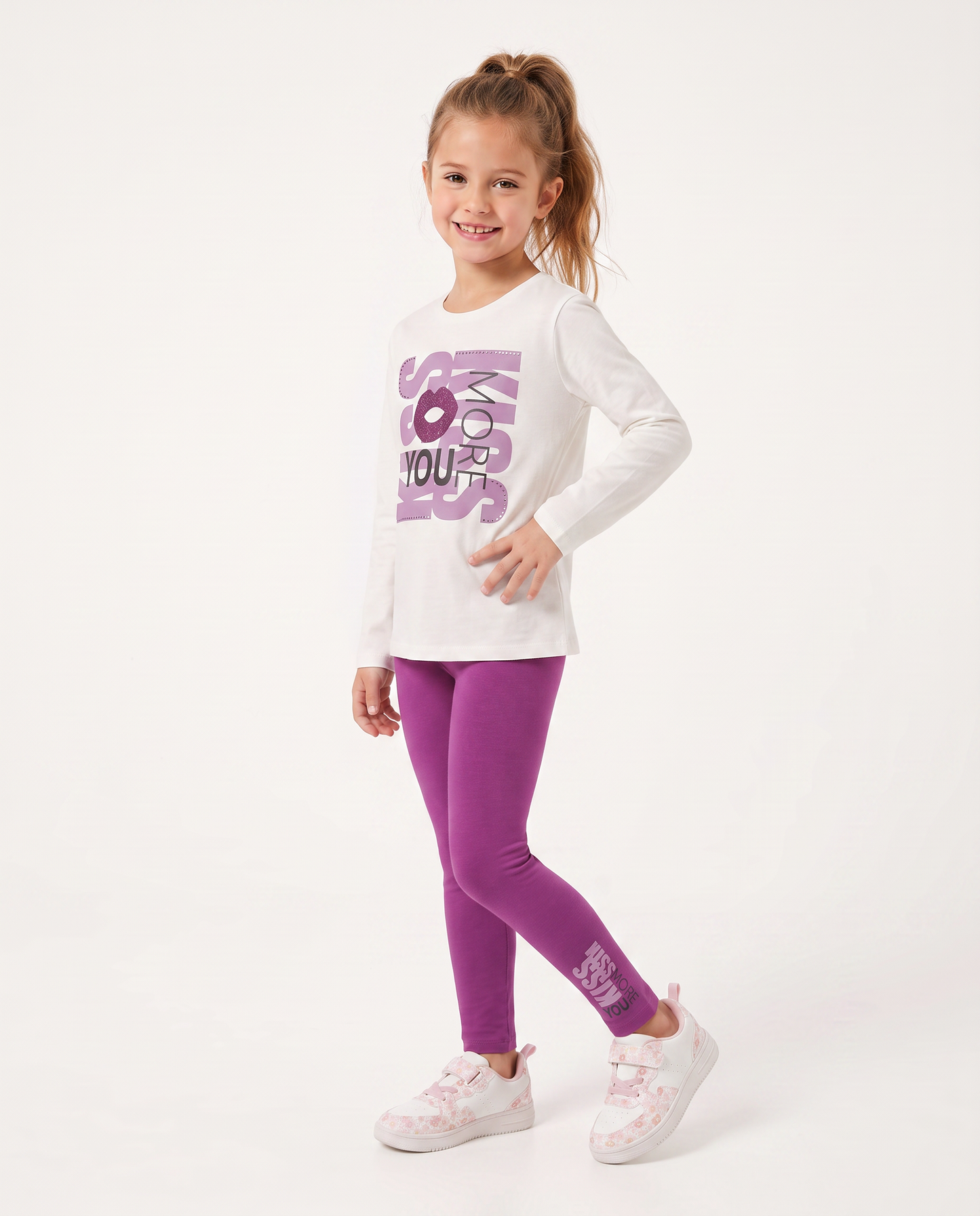 Set due pezzi bambina: T-shirt e leggings - Bianco latte