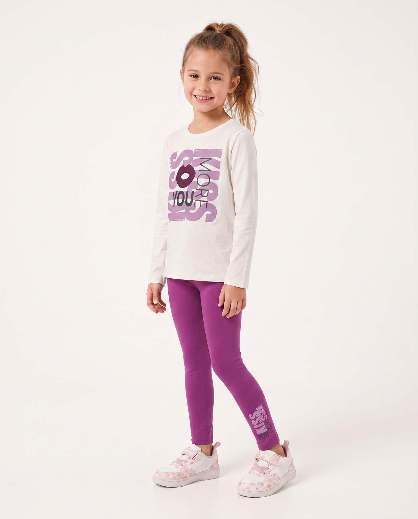 Set due pezzi bambina: T-shirt e leggings - Bianco latte