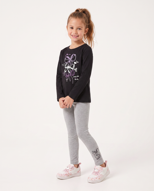 Set due pezzi bambina: T-shirt e leggings - Nero