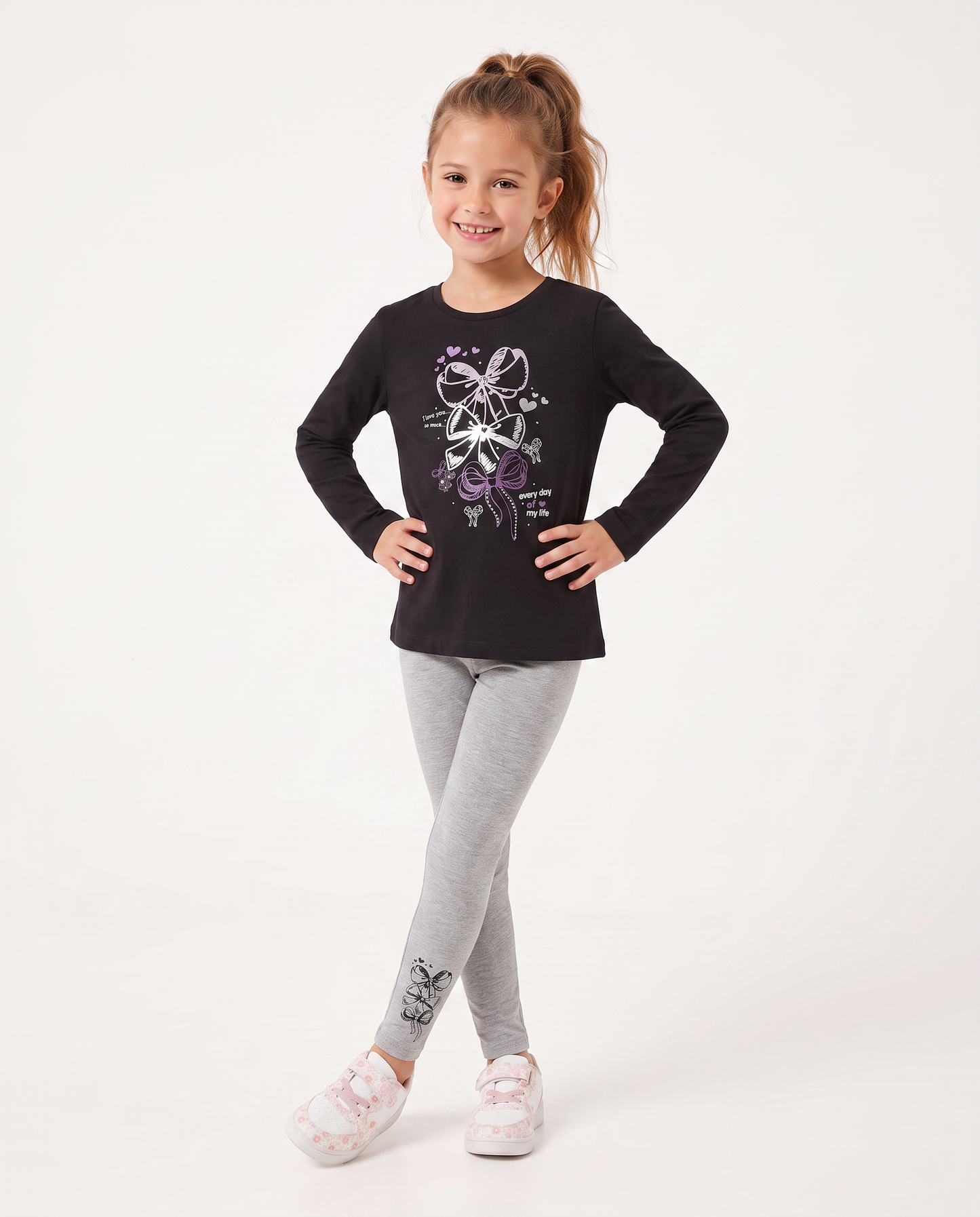 Set due pezzi bambina: T-shirt e leggings - Nero
