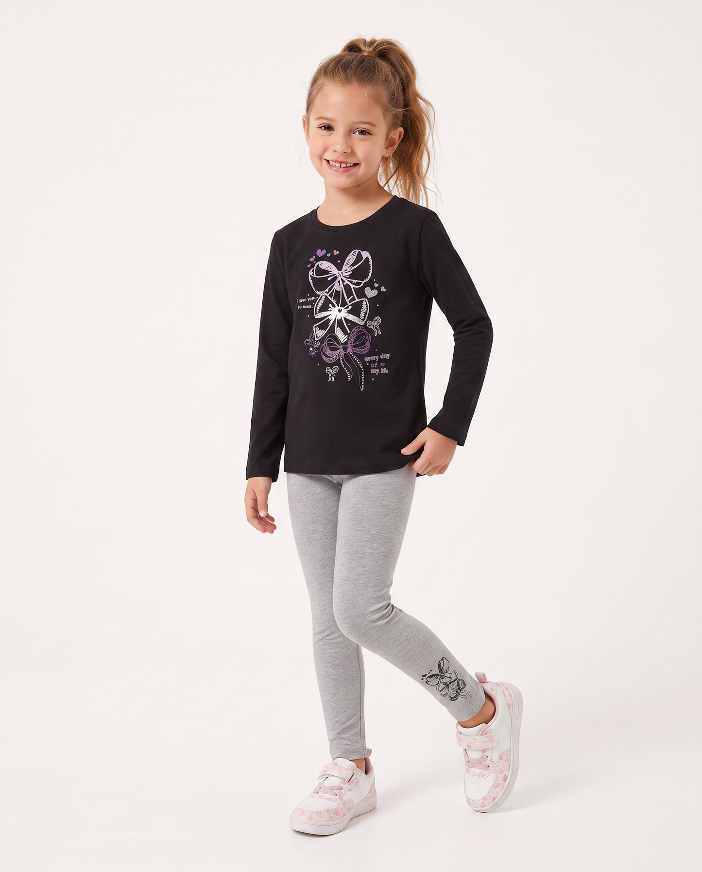 Set due pezzi bambina: T-shirt e leggings - Nero